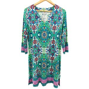 Coolibar Oceanside Tunic Dress Teal Medallion UPF 50+ Sun Protection Large